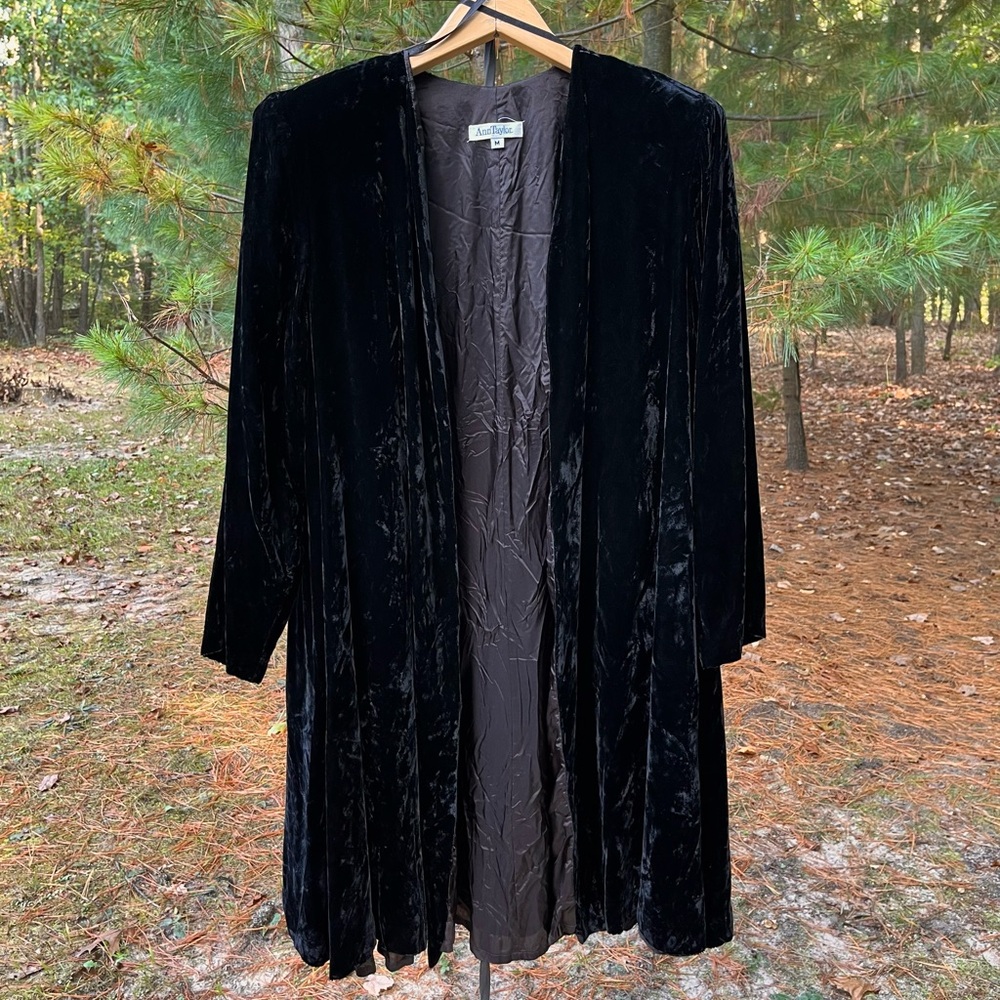 80s Ann Taylor Black Velvet Duster Jacket Size M Whimsigoth